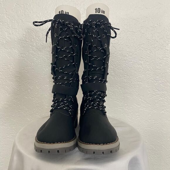 Black Gray Snow TEX Lace Up Snowflake Winter Boots US 6.5 - Picture 3 of 8